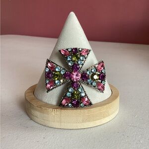 Vintage-Style Rhinestone Maltese Cross Statement Brooch